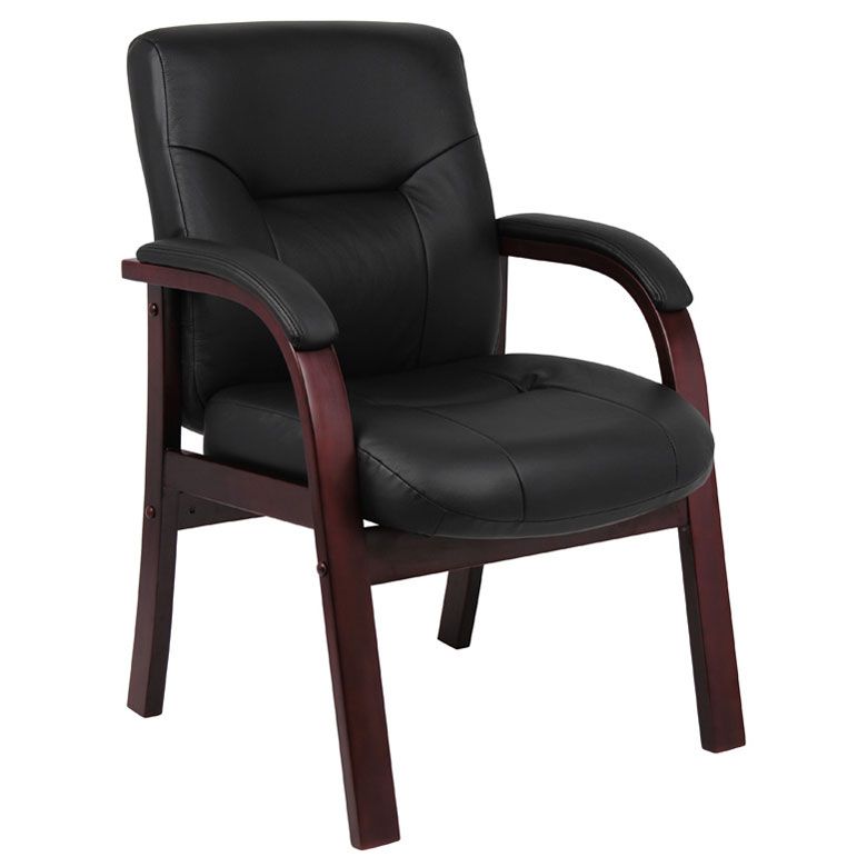 Boss Executive Leather Guest Chair W/ Mahogany Finished Wood
