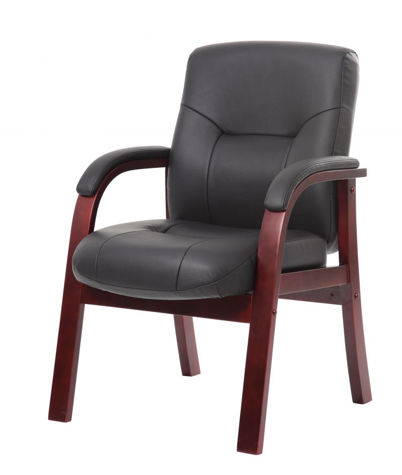 Boss Executive Leather Guest Chair W/ Mahogany Finished Wood