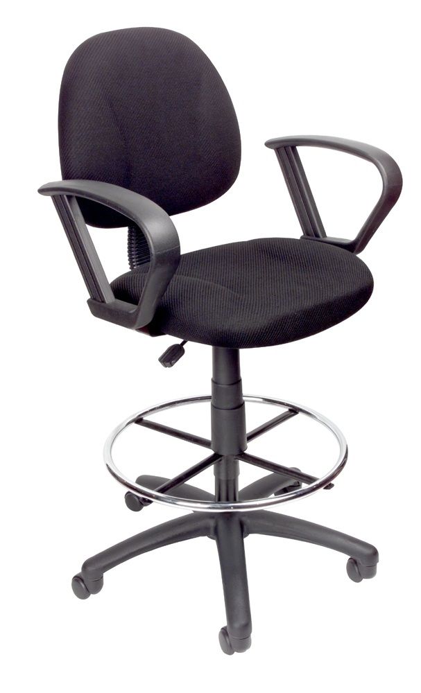 Boss Ergonomic Works Adjustable Drafting Chair With Loop Arms And Removable Foot Rest, Black