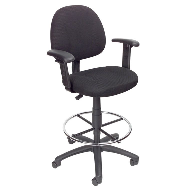 Boss Ergonomic Works Adjustable Drafting Chair With Adjustable Arms And Removable Foot Rest, Black