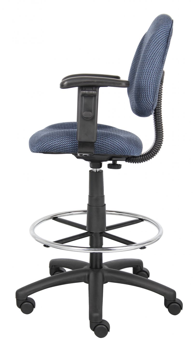 Boss Ergonomic Works Adjustable Drafting Chair With Adjustable Arms And Removable Foot Rest, Blue