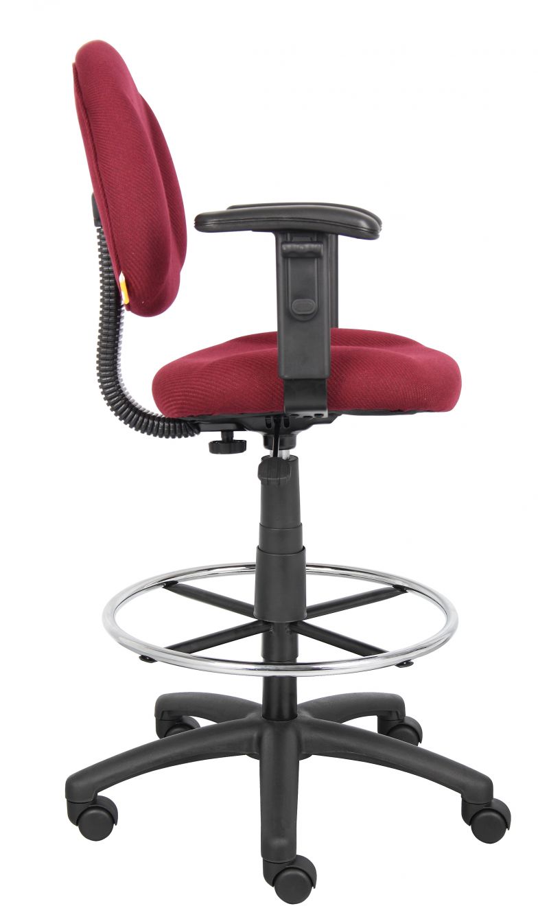 Boss Ergonomic Works Adjustable Drafting Chair With Adjustable Arms And Removable Foot Rest, Burgundy