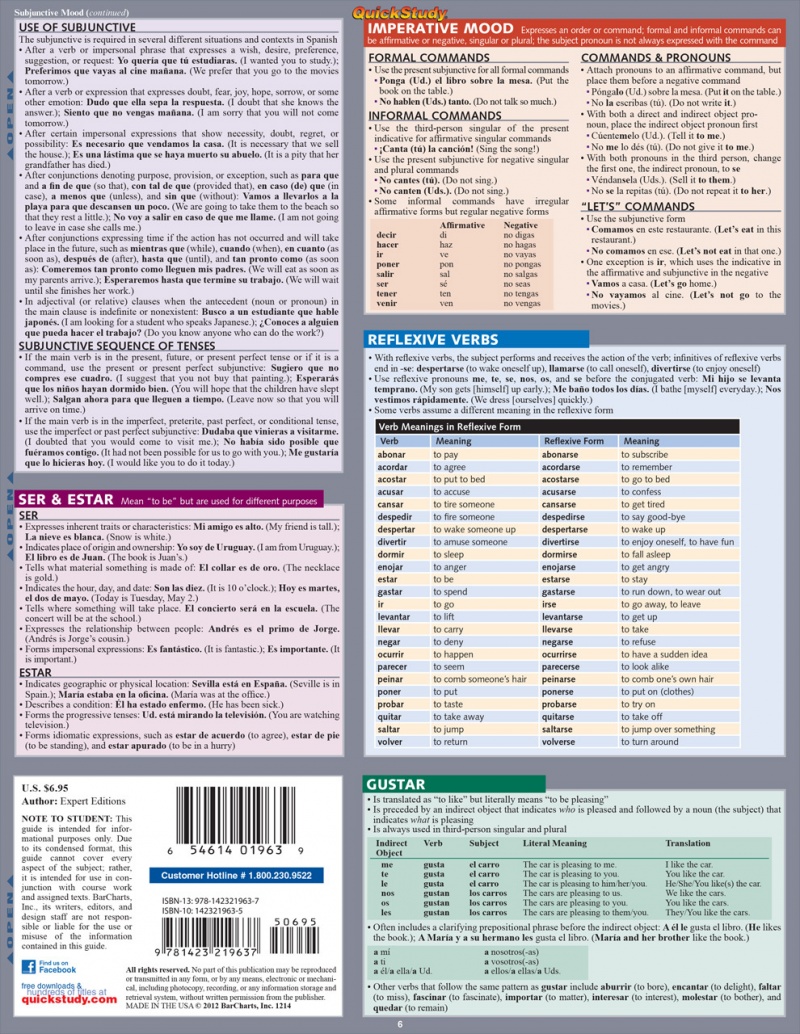 Quickstudy Spanish Grammar Laminated Study Guide