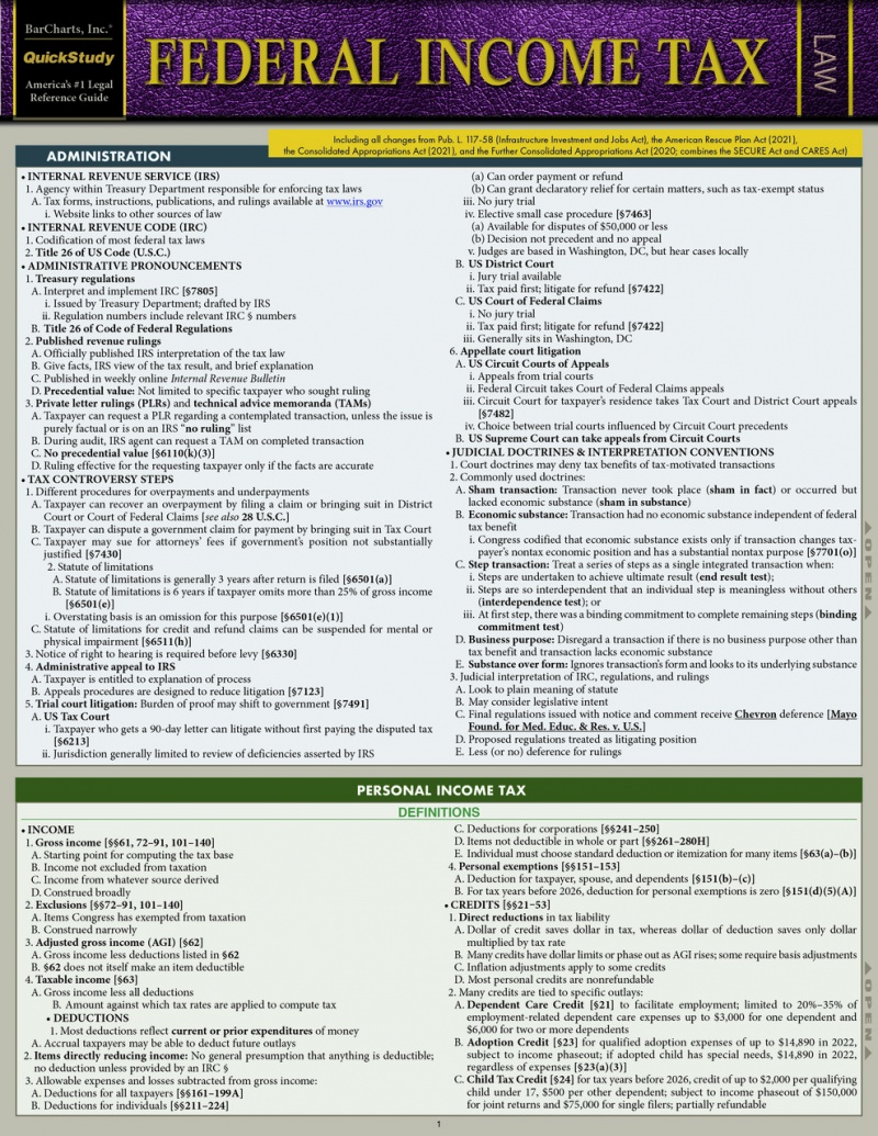 Quickstudy | Federal Income Tax Laminated Study Guide
