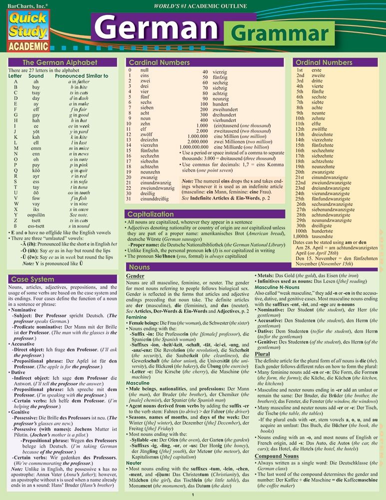 Quickstudy | German Grammar Laminated Study Guide