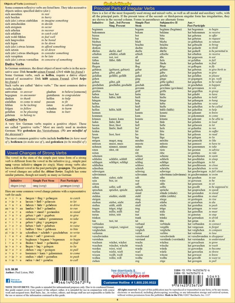 Quickstudy | German Verbs Laminated Study Guide