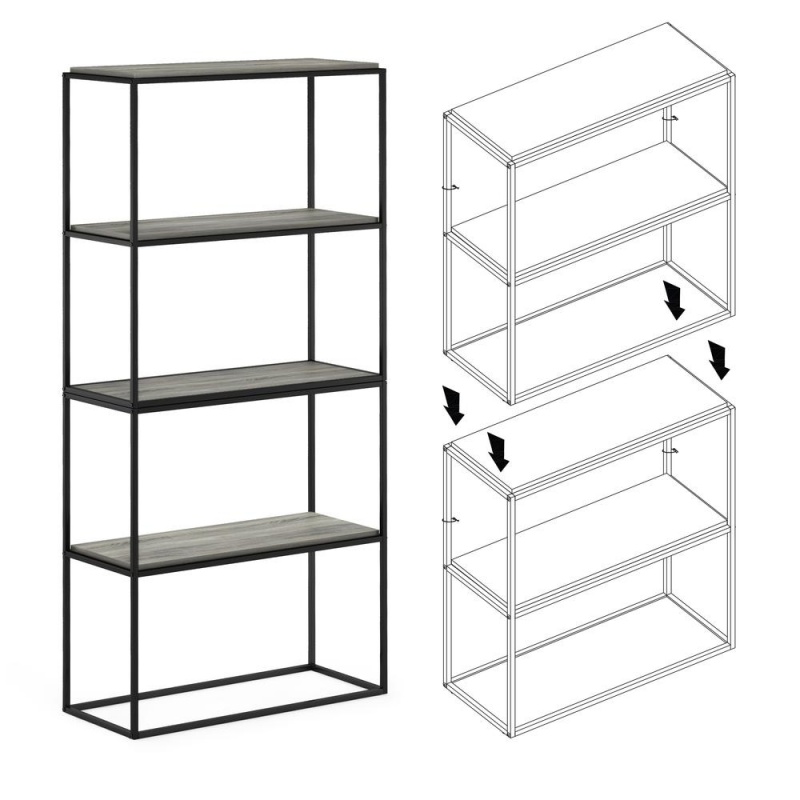 Furinno Moretti Modern Lifestyle Wide Stackable Shelf, 2-Tier, French Oak Grey