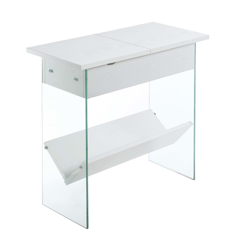 Soho Flip Top End Table With Charging Station And Shelf, White