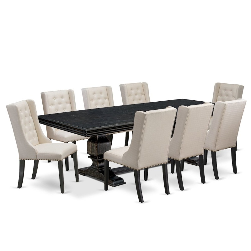 9 Piece Dining Set with 8 Linen Fabric Dining Chairs