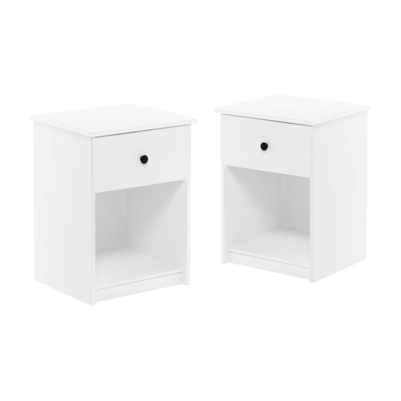 Furinno Lucca Nightstand With One Drawer, Set Of 2, White