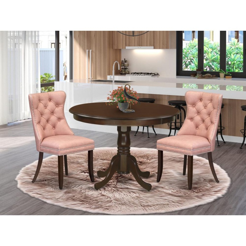 3 Piece Dining Set Consists Of A Round Kitchen Table With Pedestal