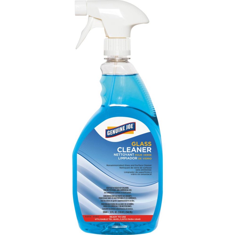 Genuine Joe Non-Ammoniated Glass Cleaner - Ready-To-Use Spray - 32 Fl Oz (1 Quart) - 6 / Carton - Blue
