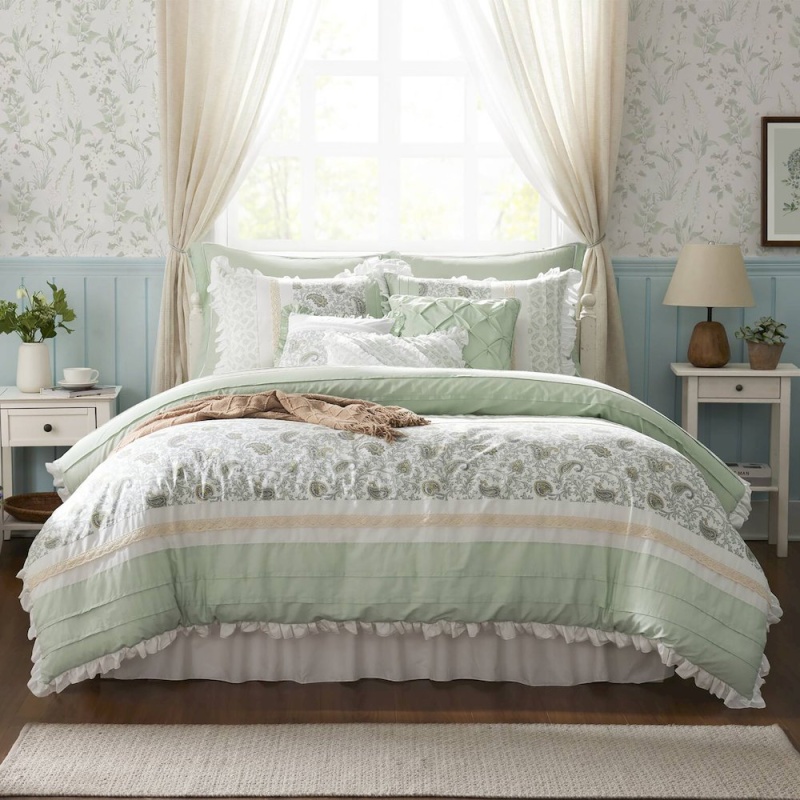 Dawn 9 Piece Cotton Percale Comforter Set, Sage Green Color