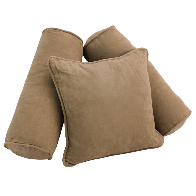 Double-Corded Solid Microsuede Throw Pillows With Inserts (Set Of 3), Java