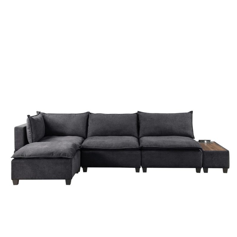 Madison Dark Gray Fabric 5 Piece Modular Sectional Sofa Ottoman With Usb Storage Console Table