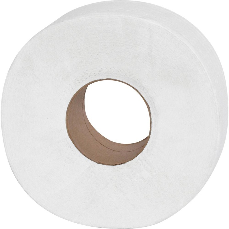 Genuine Joe 2-Ply Jumbo Roll Dispenser Bath Tissue - 2 Ply - 3.25" X 650 Ft - White - Nonperforated, Unscented - For Restroom - 648 / Pallet