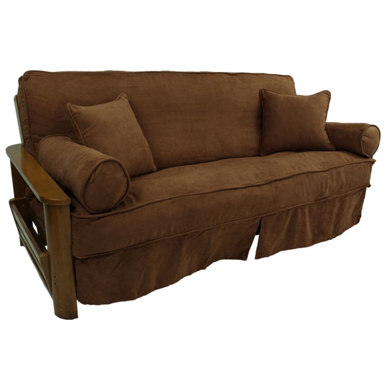 Solid Microsuede Full Futon Slipcover Set with Throw Pillows