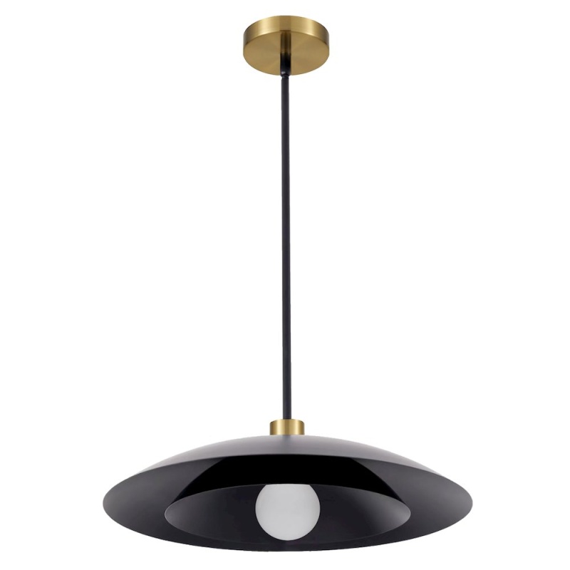 1 Light Pendant in Aged Brass with Matte Black Metal Shade