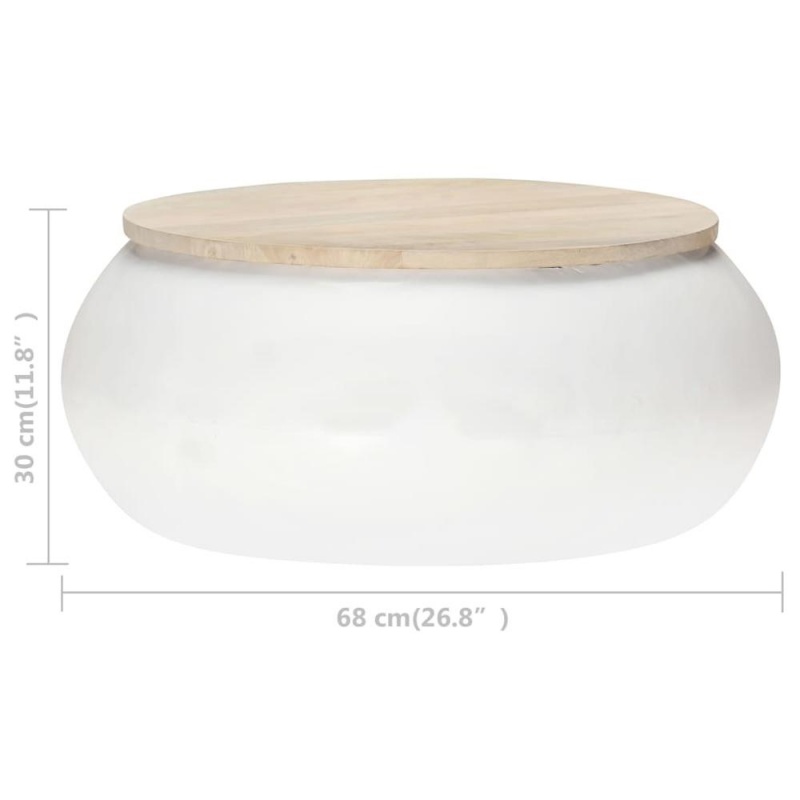 Vidaxl Coffee Table White 26.8"X26.8"X11.8" Solid Mango Wood 3535