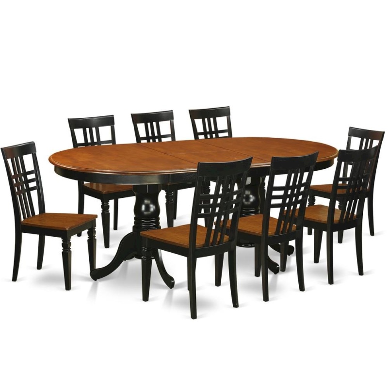 9 Pc Table And Chair Set With A Table And 8 Dining Chairs In Black And Cherry