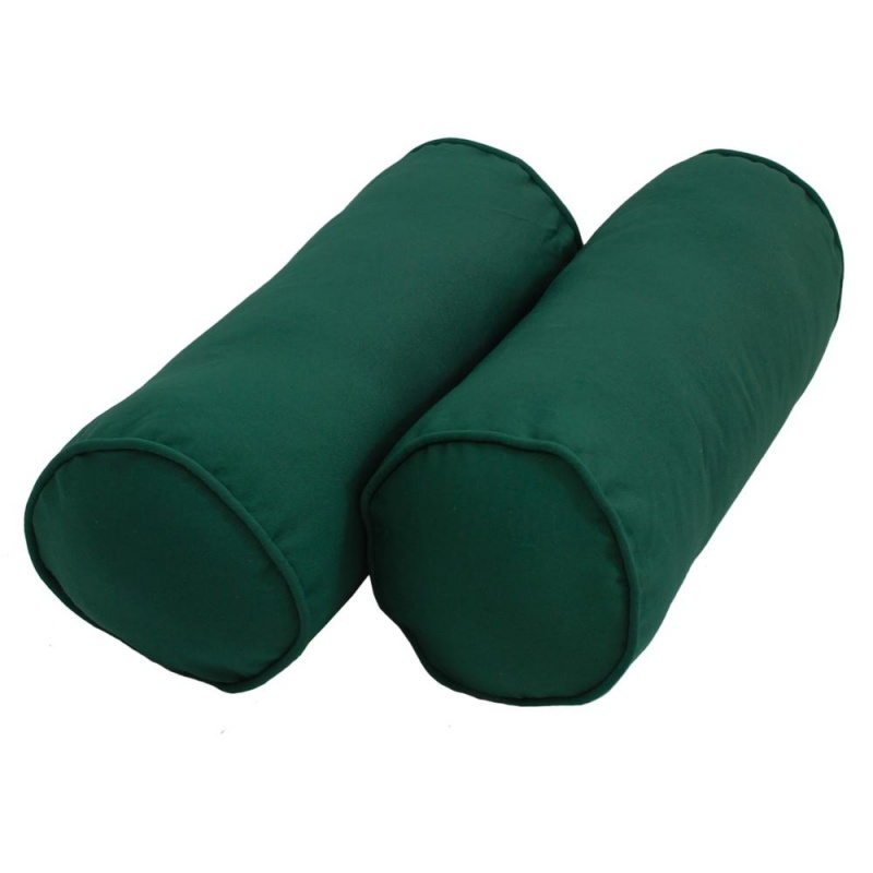 20-Inch By 8-Inch Double-Corded Solid Twill Bolster Pillows With Inserts (Set Of 2), Forest Green