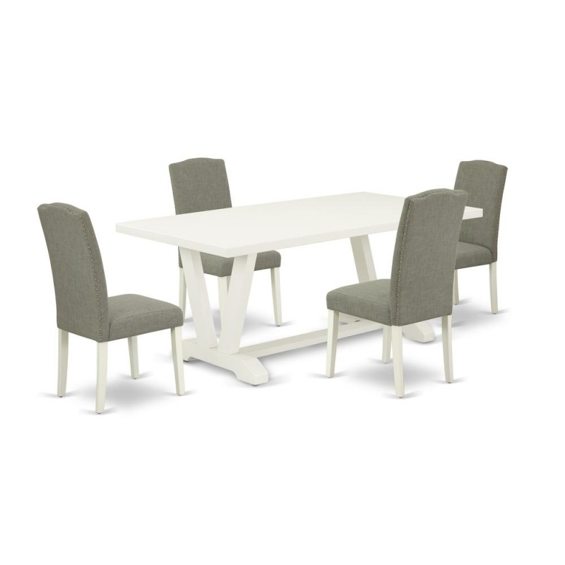 East West Furniture 5-Pc Kitchen Dinette Set Included 4 Upholstered Dining Chairs Upholstered Seat And Stylish Chair Back And Rectangular Dining Room Table With Linen White Rectangular Table Top - Lin