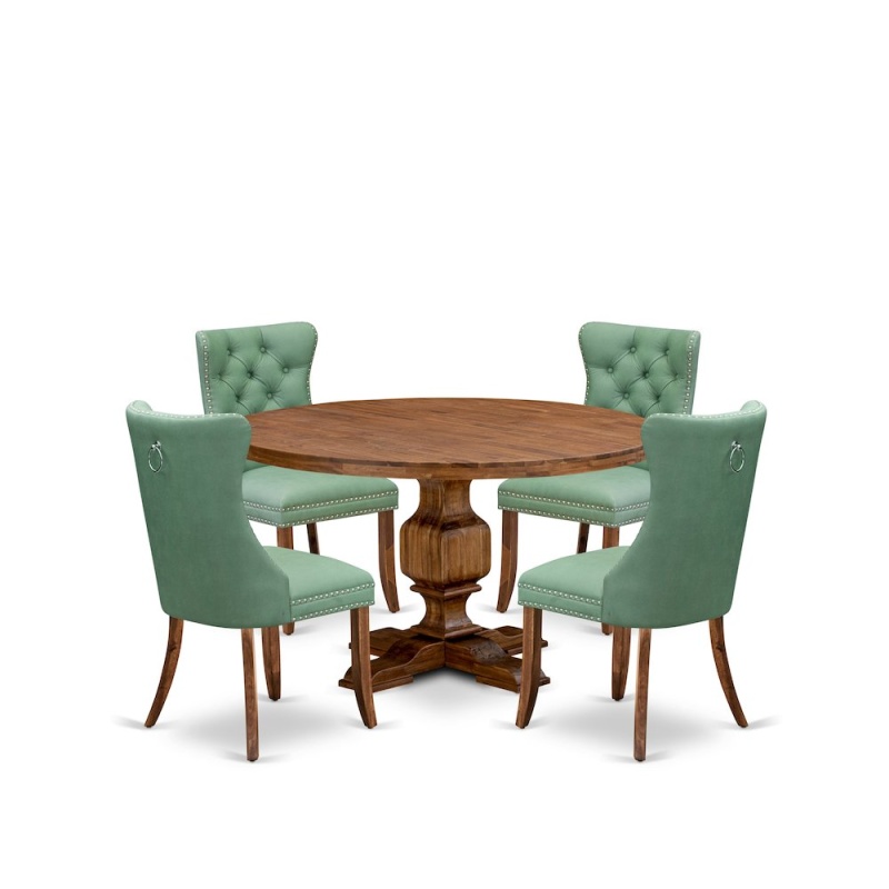 5-Piece Dining Set with Round Table and 4 Willow Green Parson Chairs