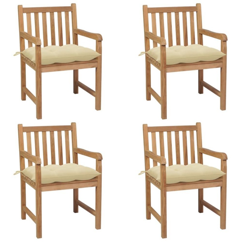 Vidaxl Garden Chairs 4 Pcs With Cream White Cushions Solid Teak Wood 3021