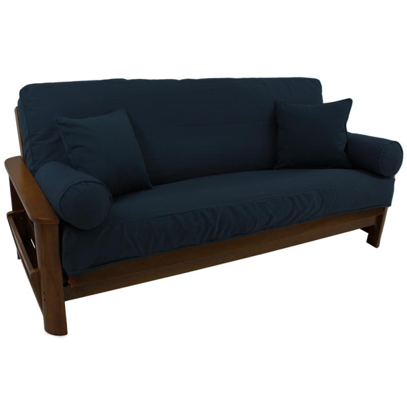Set Of 5 Full Futon Cover Set W/Two 18 Inch Pillows And Two Bolsters (Twill Fabric) 9680-Cd-Tw-Nv