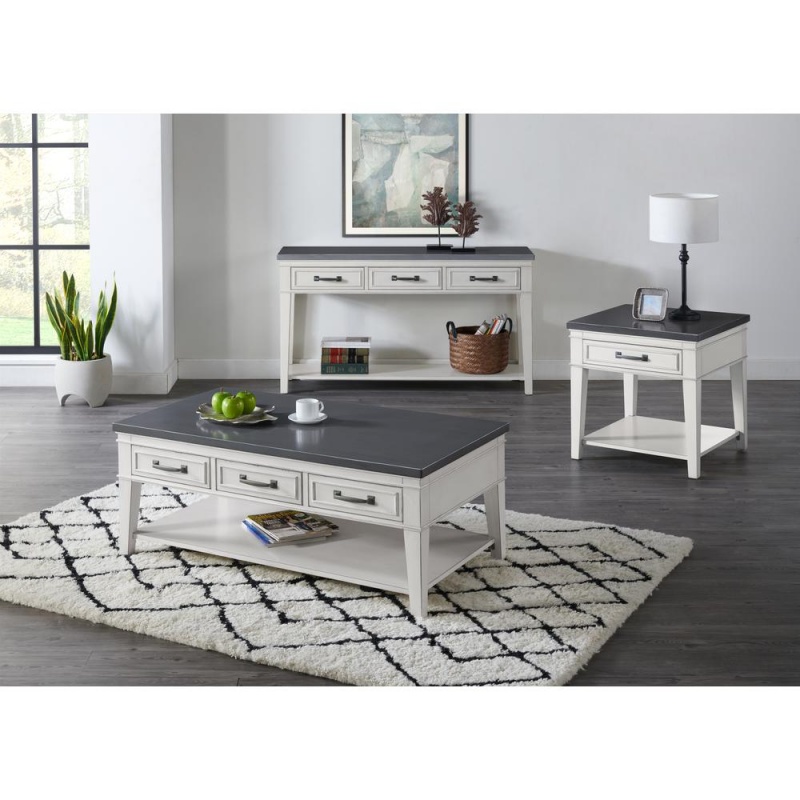 Martin Svensson Home Del Mar 3 Drawer Coffee Table, Antique White And Grey