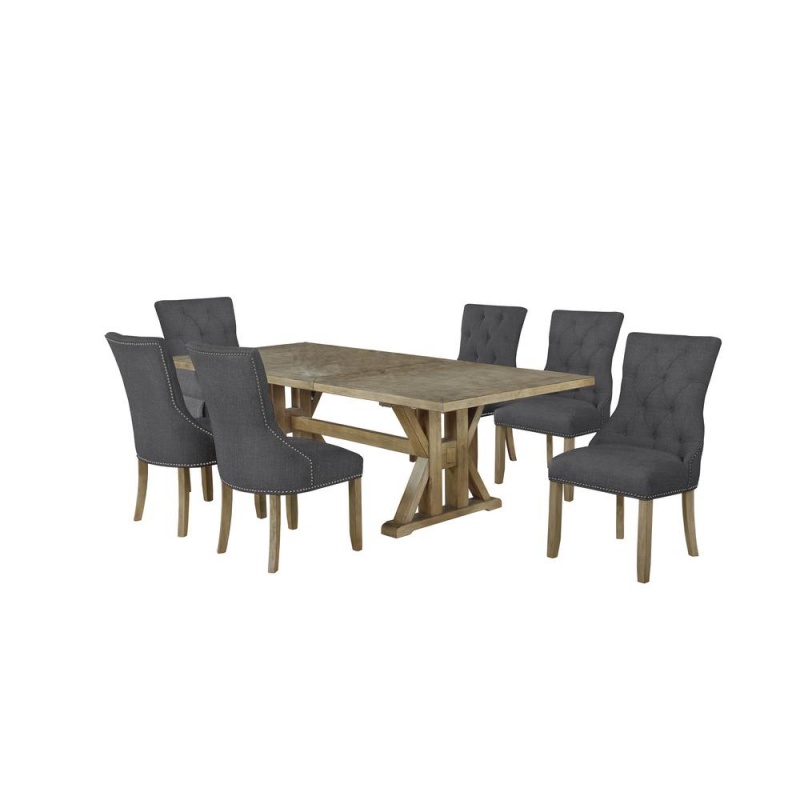 Classic 7Pc Dining Set With Extendable Dining Table W/Center 24" Leaf And Uph Side Chairs Tufted & Nailhead Trim, Dark Grey