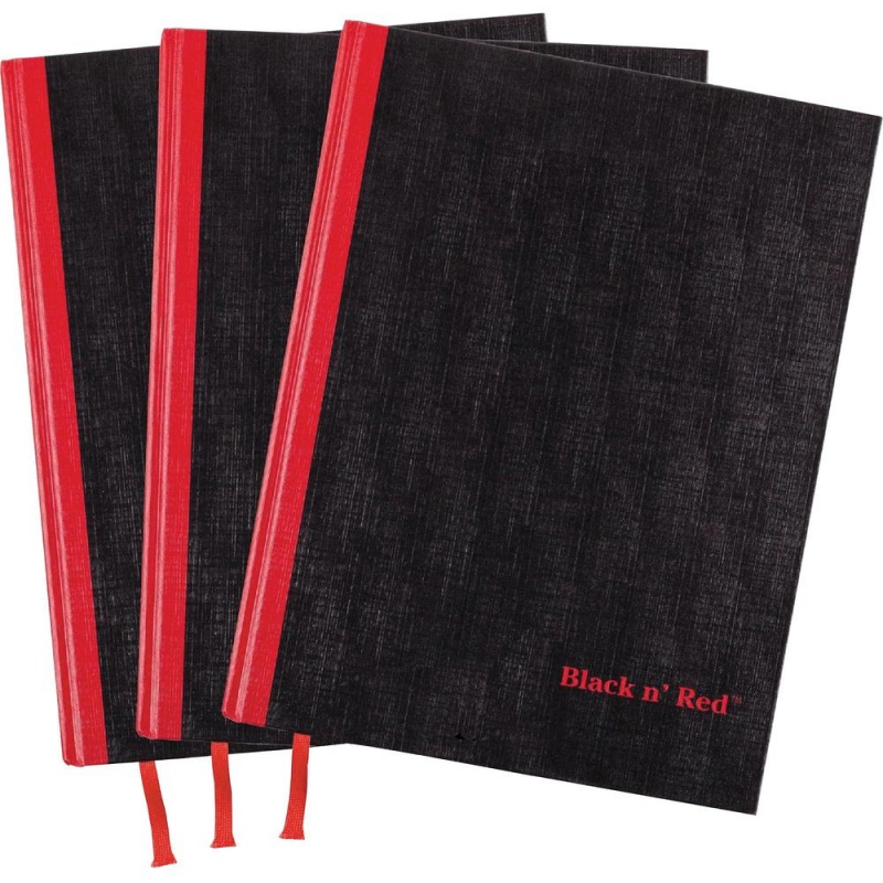 Black N' Red Casebound Hardcover Notebook 3-Pack - Case Bound - 12" X 8.5" X 1.7" - Matte Cover - Hard Cover, Bleed Resistant, Ribbon Marker - 3 / Pack