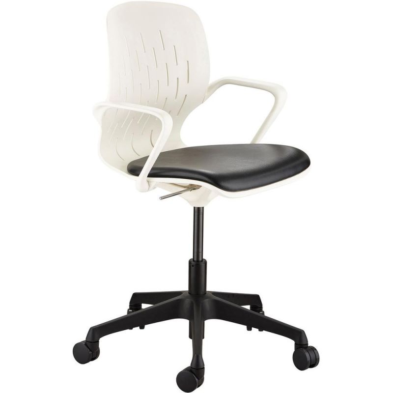 Safco Shell Desk Chair - Black Vinyl Plastic Seat - White Plastic Back - Steel Frame - 5-Star Base - 1 Each