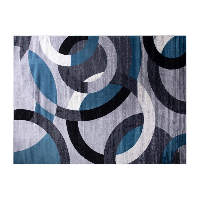 Harken Collection Geometric 5' X 7' Blue And Gray Olefin Area Rug With Jute Backing, Living Room, Bedroom