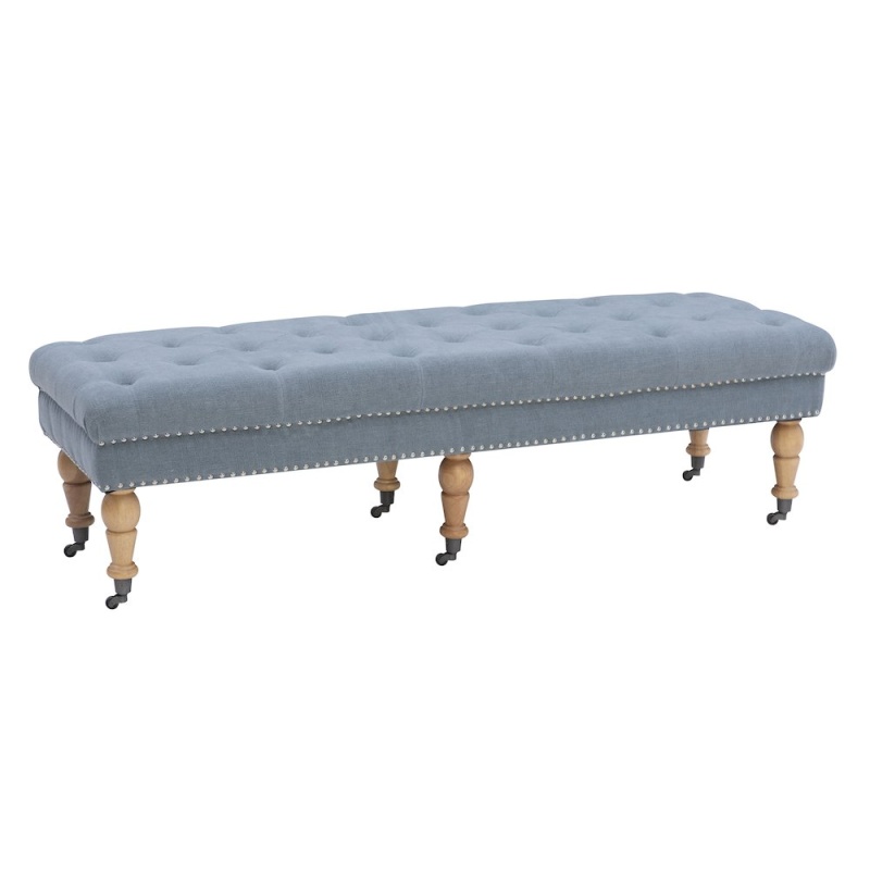 Isabelle Washed Blue Linen 62 Inches Bench