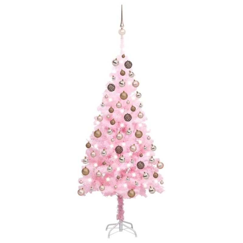 Artificial Pre-Lit Christmas Tree With Ball Set Pink 59.1" PVC