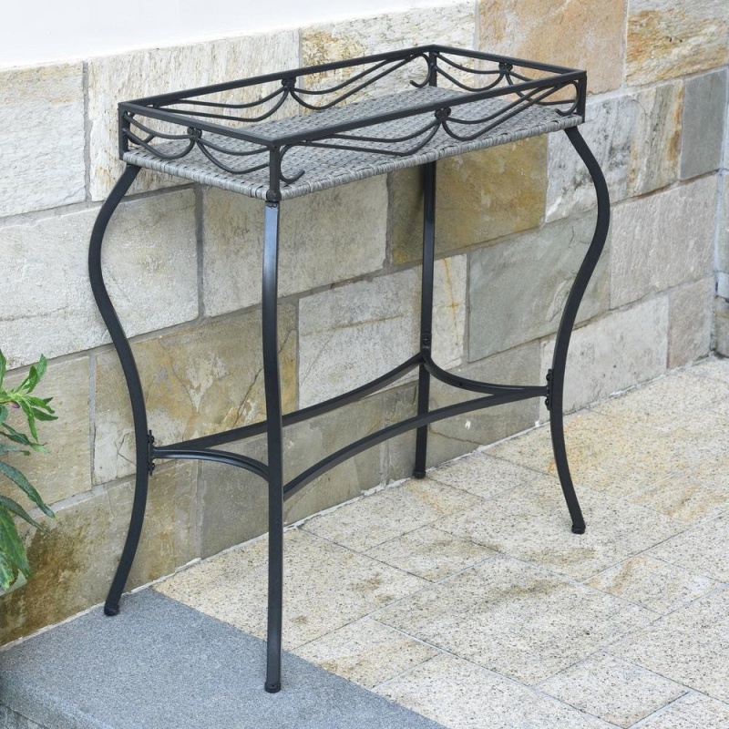 Valencia Resin Wicker/ Steel Rectangular Plant Stand, Grey