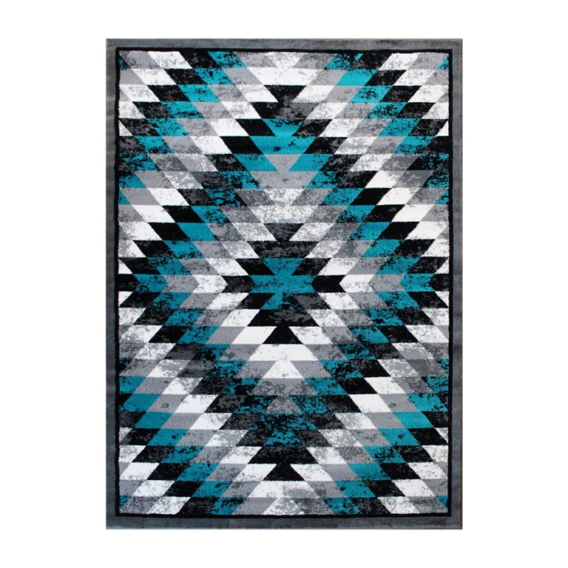Teagan Collection Southwestern 6' X 9' Turquoise Area Rug - Olefin Rug With Jute Backing - Entryway, Living Room, Bedroom