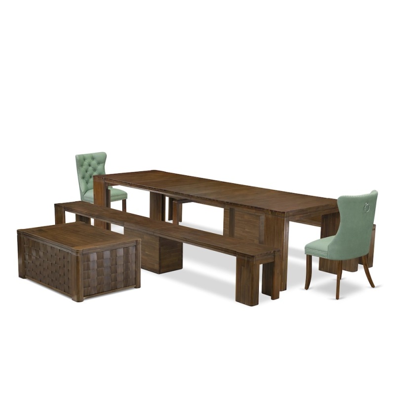 6 Pieces Extendable Dining Set with Rectangle Kitchen Table