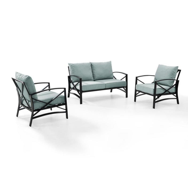 Kaplan 3-Piece Outdoor Metal Conversation Set in Mist/Oil Rubbed Bronze ...