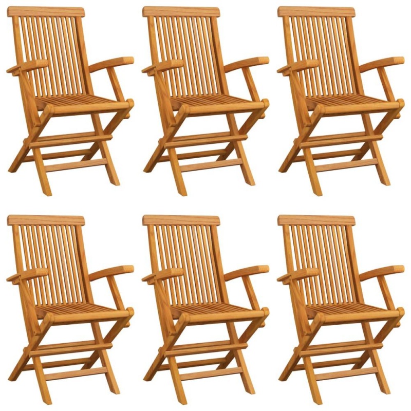 Vidaxl Garden Chairs With Gray Cushions 6 Pcs Solid Teak Wood 2557