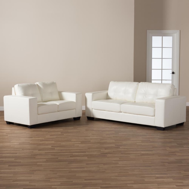 Adalynn Modern And Contemporary White Faux Leather Upholstered 2-Piece Livingroom Set