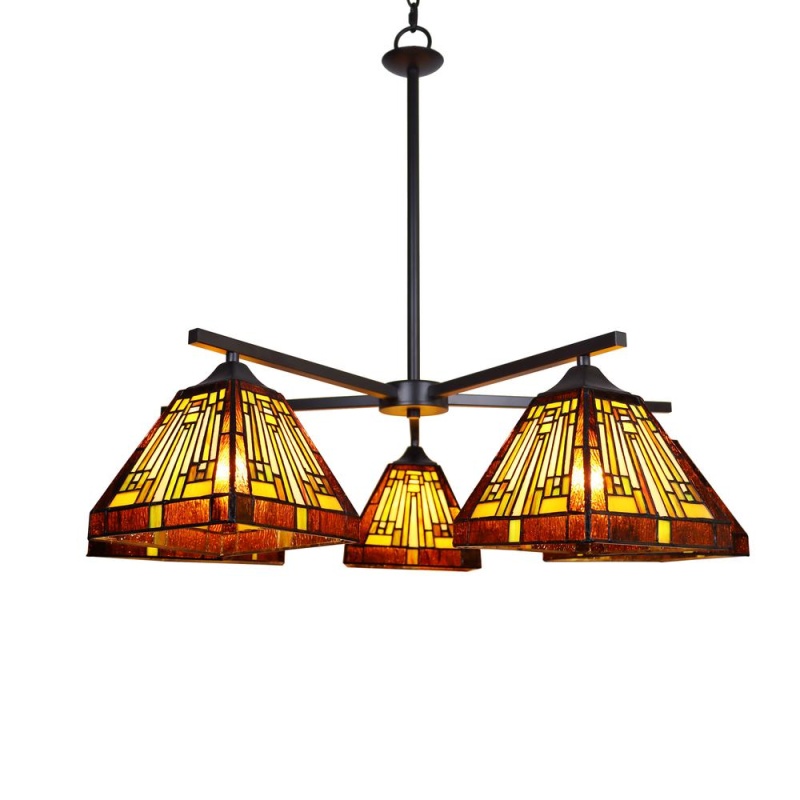 Chloe Lighting Innes Mission Tiffany-Style Blackish Bronze 5 Light Large Chandelier, 30" Wide