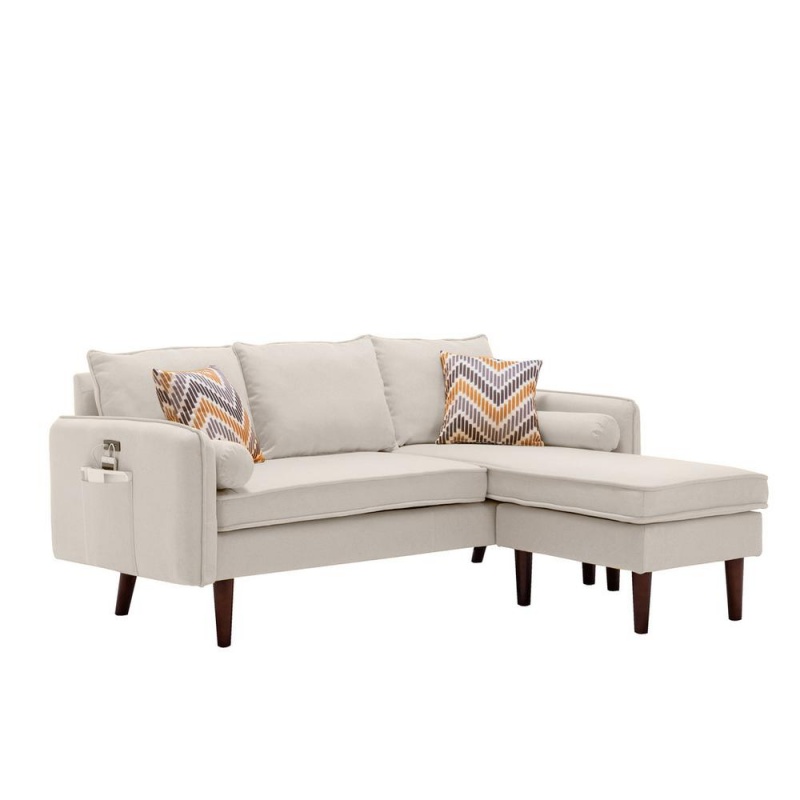 Mia Beige Sectional Sofa Chaise With Usb Charger & Pillows