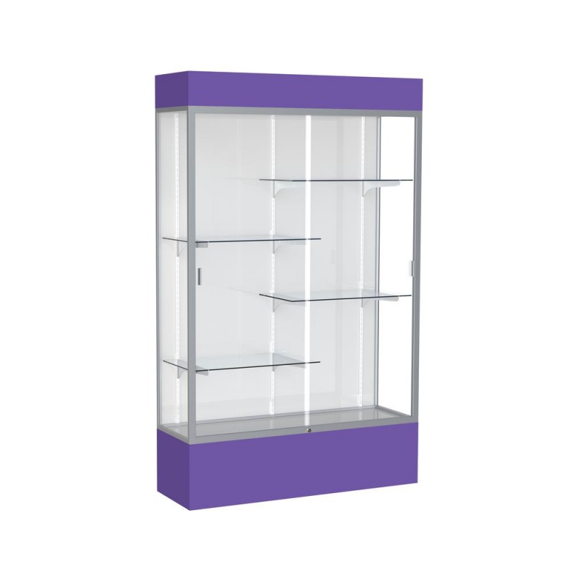 Spirit 48"W X 80"H X 16"D Lighted Floor Case, White Back, Satin Finish, Purple Base And Top