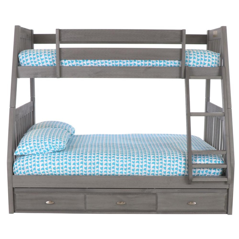 Os Home And Office Furniture Model Solid Pine Twin/Full Bunk Bed With Three Drawers In Charcoal Gray