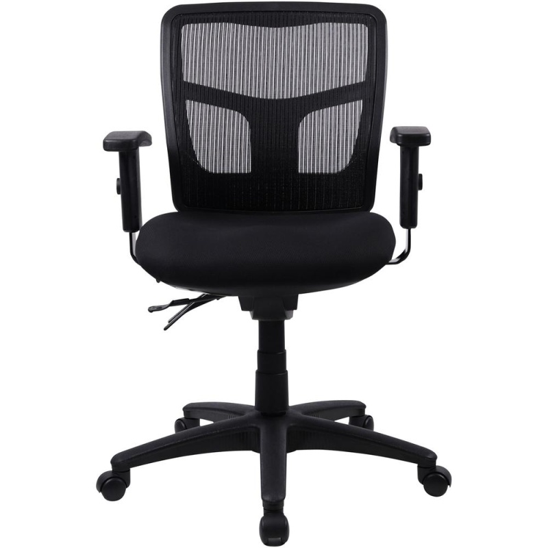 Lorell Managerial Swivel Mesh Mid-Back Chair - Black Fabric Seat - Black Back - Black Frame - 5-Star Base - Black - 1 Each