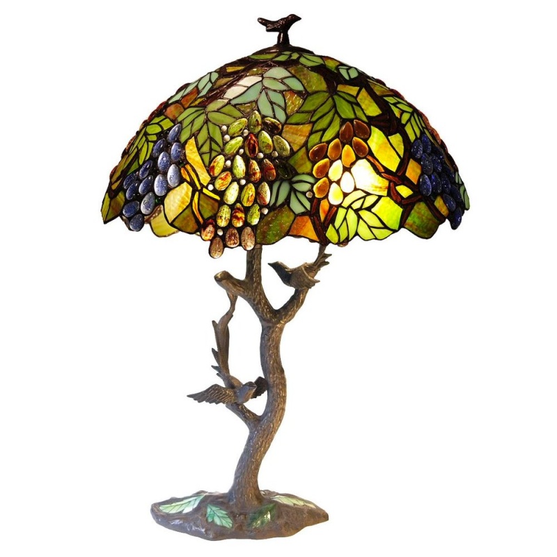 2 Light Tiffany-Style Featuring Leafs & Grapes Table Lamp Oval Shape 20" Shade