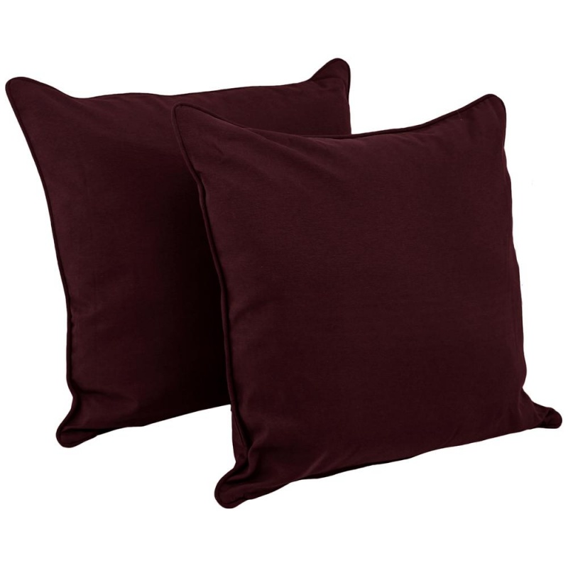 25-Inch Double-Corded Solid Twill Square Floor Pillows With Inserts (Set of 2), Burgundy