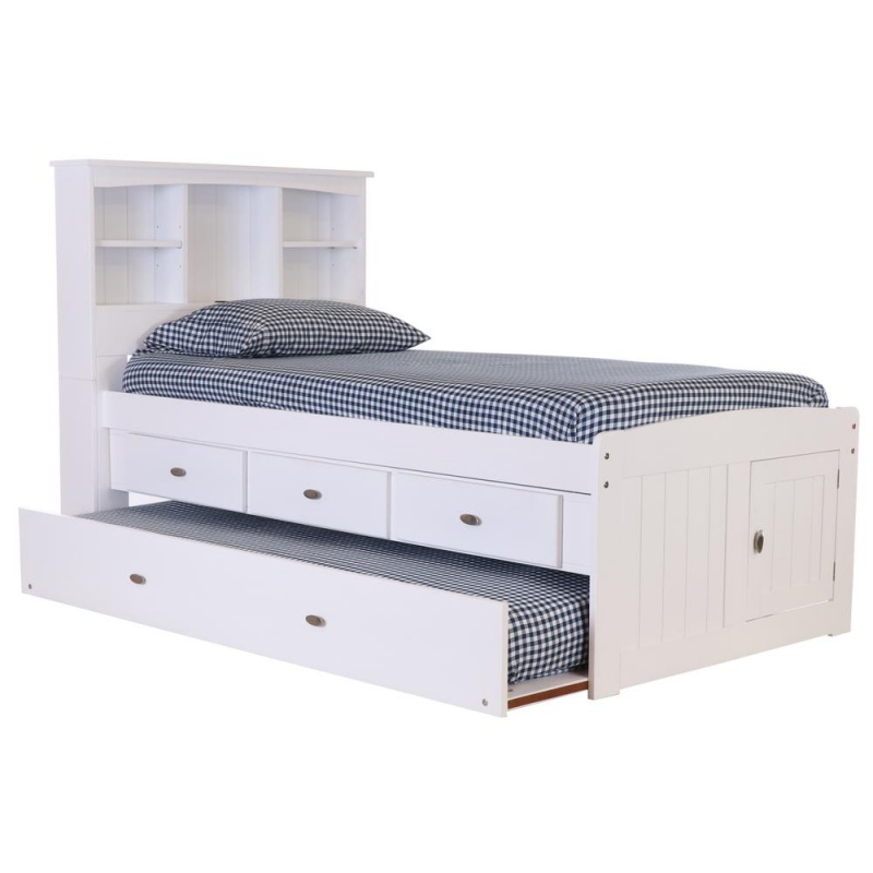 Os Home And Office Furniture Model Solid Pine Twin Captains Bookcase Bed With 3 Spacious Under Bed Drawers And A Twin Sized Trundle In Casual White